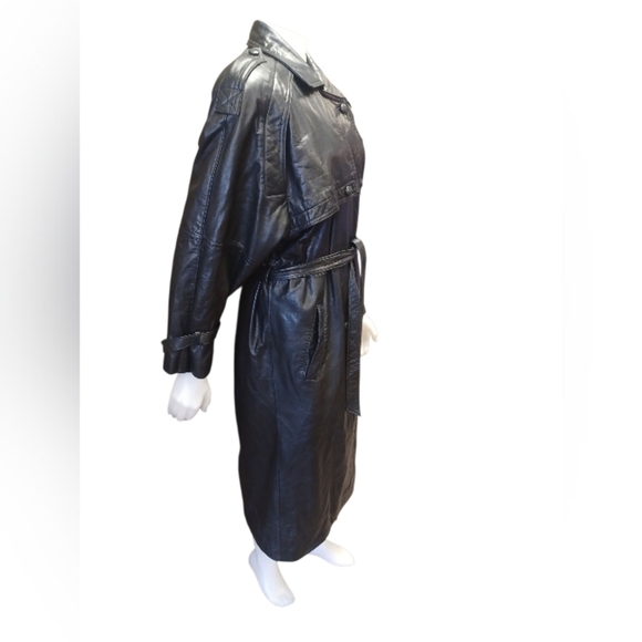 Ocean West Vintage Leather Trench Coat Black Size Medium  EUC - Picture 2 of 8